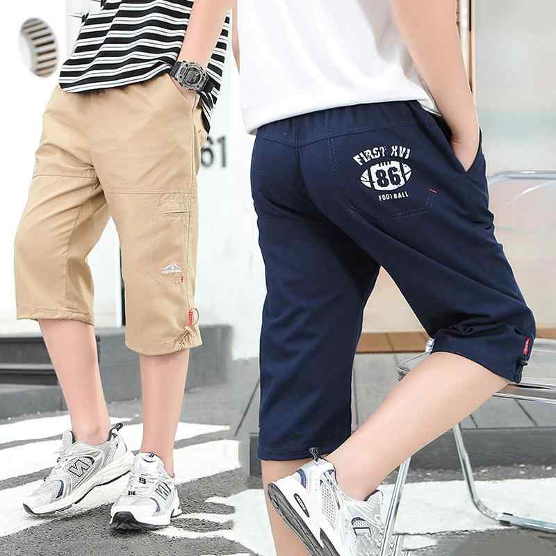 子供用パンツ 春夏 薄手 ハーフパンツ 男の子 カジュアルパンツ 7分丈 スポーツパンツ 綿100％ 紫外線対策 140cm 150cm 160cm 170cm 紺色 カーキ色 アーミーグリーン ダークグレー