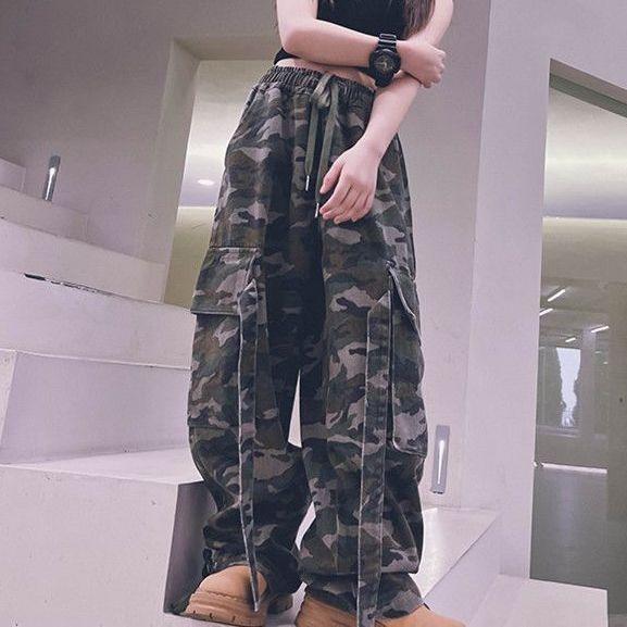 子供服 パンツ 男女兼用 迷彩柄 カーゴパンツ ワイドレッグパンツ ストリート ダンス カジュアル 韓国風 ロングパンツ ウエストゴム 綿素材 120cm 130cm 140cm 150cm 160cm 170cm