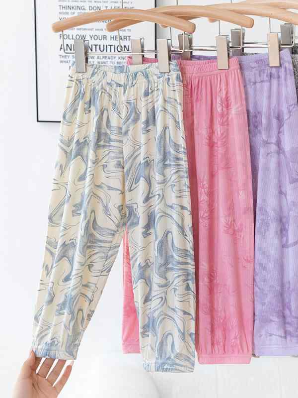 子供用パンツ 男女兼用 モダール 接触冷感 蚊除けパンツ 竹柄 梅柄 カジュアルパンツ 長ズボン ミドル..