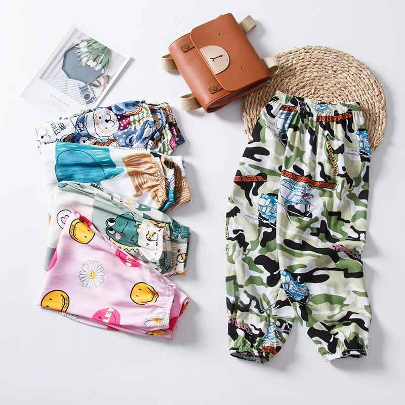 子供用パンツ 薄手 通気性 接触冷感 綿麻 蚊よけパンツ 男の子 女の子 裾絞り ウエストゴム ルームウェア パジャマ 春夏