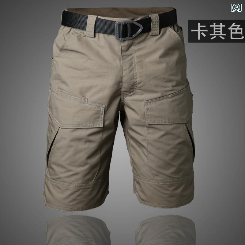 パンツ メンズ 男性用 迷彩柄 カーゴパンツ ショートパンツ ハーフパンツ 5分丈 薄手 速乾 撥水 多機能 ワークパンツ アウトドア スポーツ ランニング カーキ色 緑色 黒色