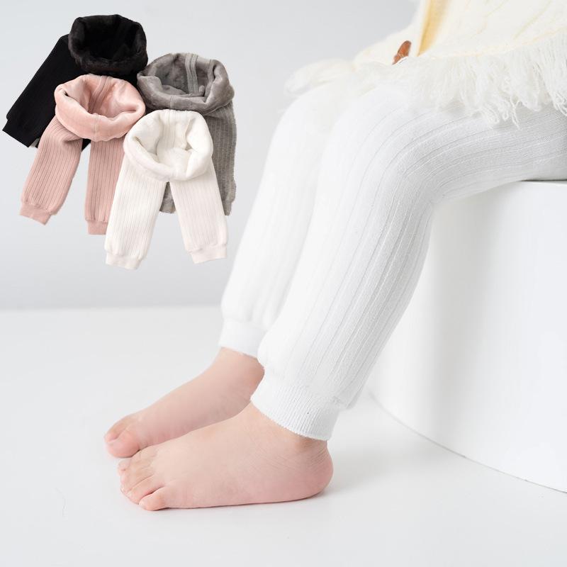 キッズ レギンス 女の子 ベビー服 子供服 スパッツ 裏起毛 あったか 9分丈 綿 縦縞 秋冬 黒 グレー 白 ピンク系