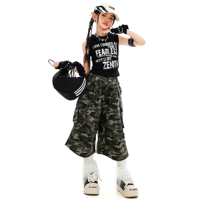 ダンス衣装 キッズ 女の子 ジャズダンス アメリカンスタイル 迷彩柄 パンツ 子供 ストリートダンス ウェア 舞台演出服