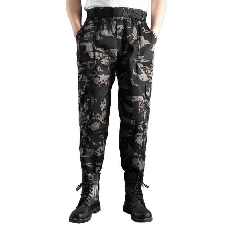迷彩パンツ 男女兼用 作業着 軍パン 厚手 カーゴパンツ ワークパンツ 登山 ズボン 化繊混紡 黒 白 雪柄 花柄 狩猟柄 ヒョウ柄