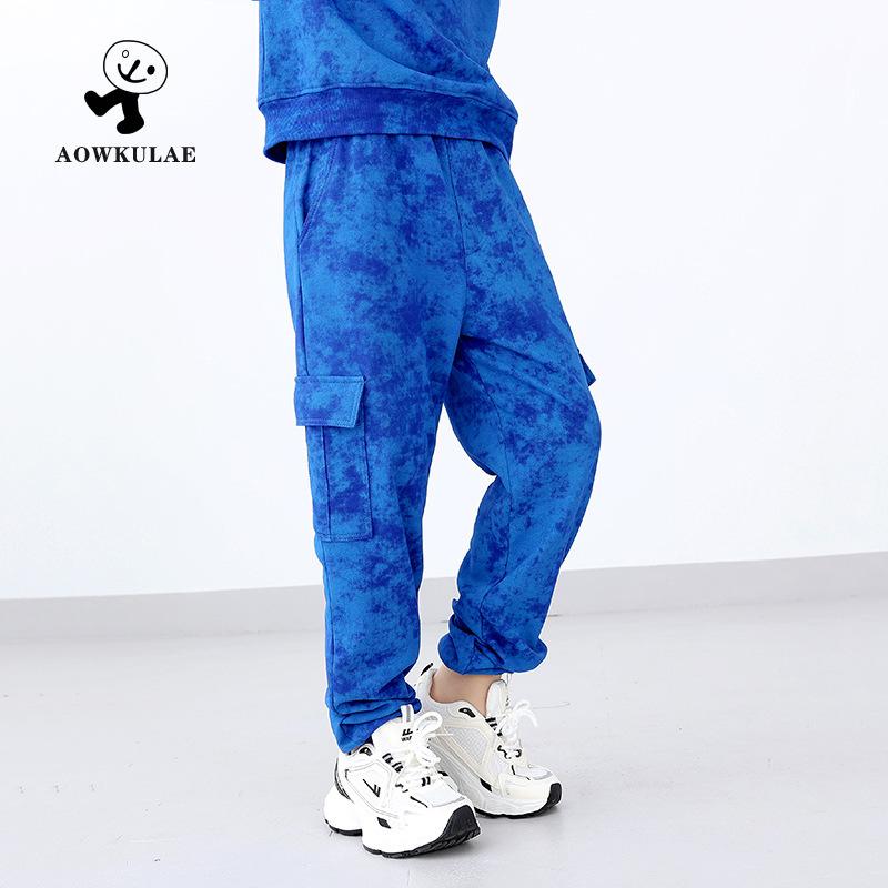 子供用パンツ 春秋 工装パンツ 男の子 迷彩柄 ロングパンツ 中大童 8歳以上 140cm以上 スポーツ 普段使い 綿95% 伸縮性 中腰 柔らかい ブルー系