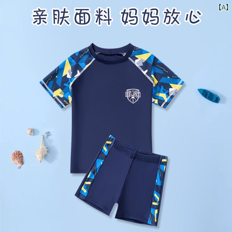 水着 キッズ 男の子 セパレート スイムウェア 半袖 ハーフパンツ 上下セット 6歳 7歳 8歳 9歳 10歳 11歳 12歳 幼稚園 小学生 子供用 練習用 海水浴 プール ビーチ ポリエステル カモフラージュ柄