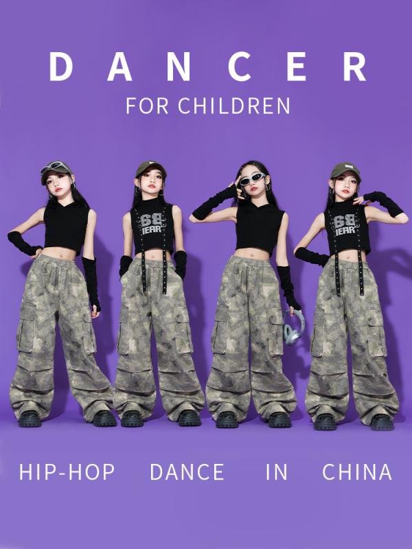 ダンス衣装 キッズ 子供 ストリートダンス ヒップホップ ジャズダンス 衣装 女の子 男の子 演出服 発表会 イベント 練習着 レッスン着 迷彩柄 パンツ トップス 半袖 ノースリーブ
