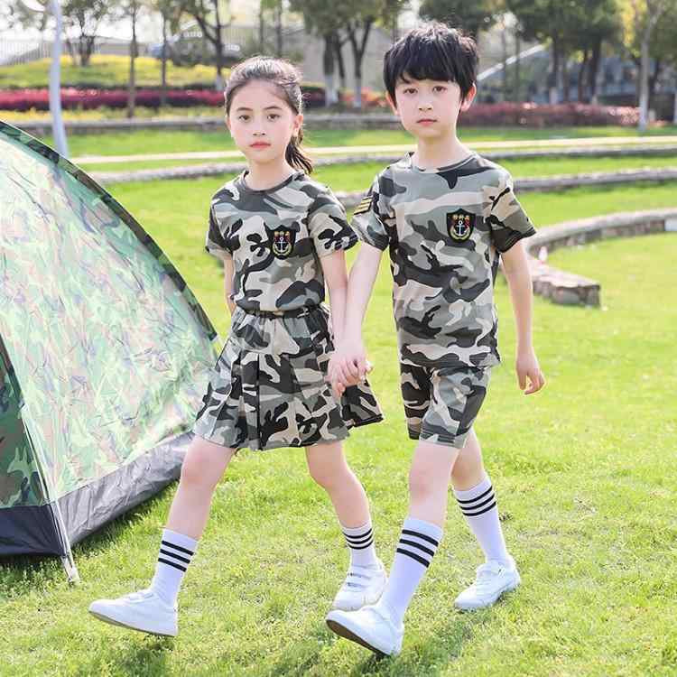 迷彩服 キッズ 幼稚園 小学生 上下セット 子供 軍服 コスチューム 春夏 綿 スポーツ 運動会 演出服 短パン ハーフパンツ 長袖 長ズボン 帽子付き