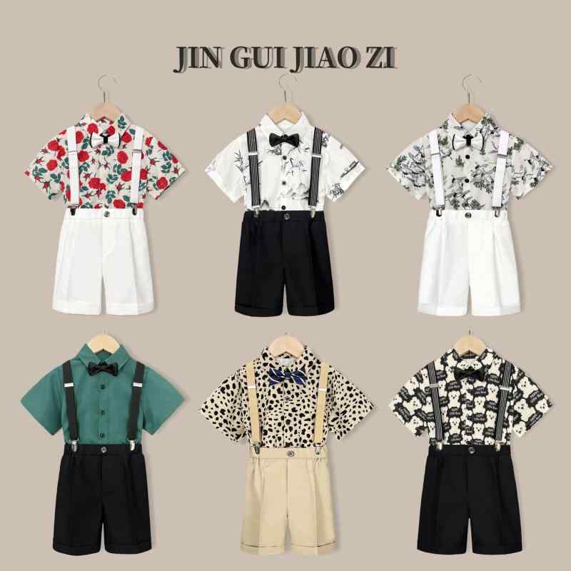 子供用スーツ 短袖短パン セットアップ 男の子 フォーマル 発表会 演奏会 結婚式 幼稚園 小学生 迷彩 花柄 ポリエステル