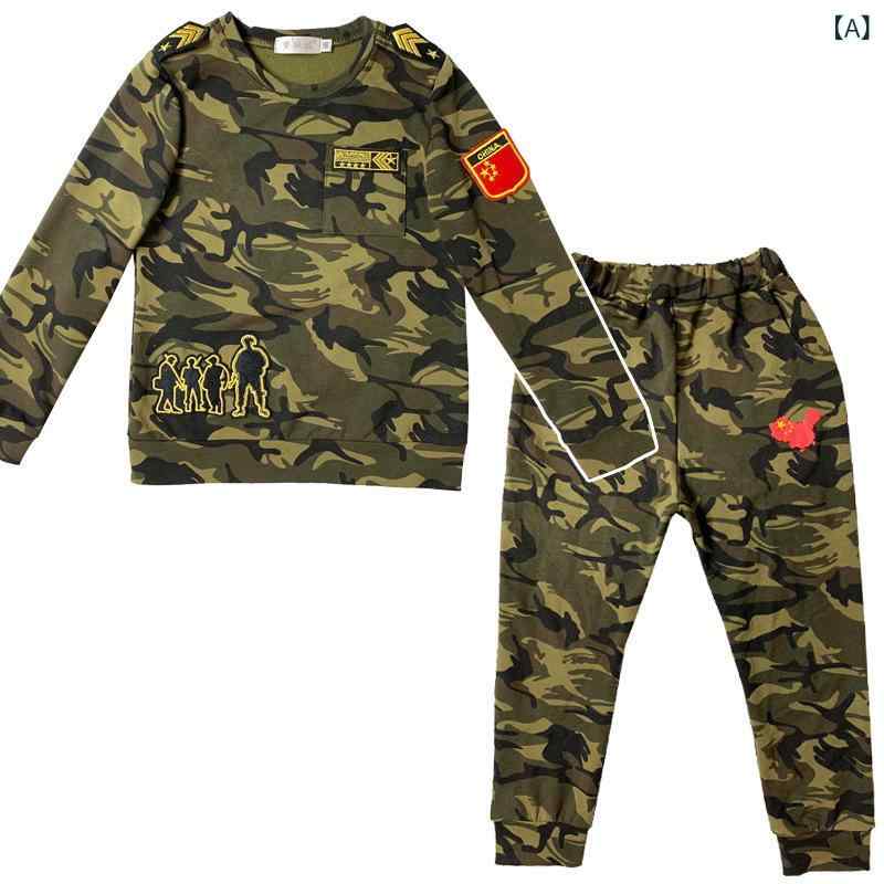 子供用ジャージ 上下セット 男の子 春秋 スポーツウェア 迷彩柄 長袖 長ズボン 小学生 中学生 ミリタリースタイル