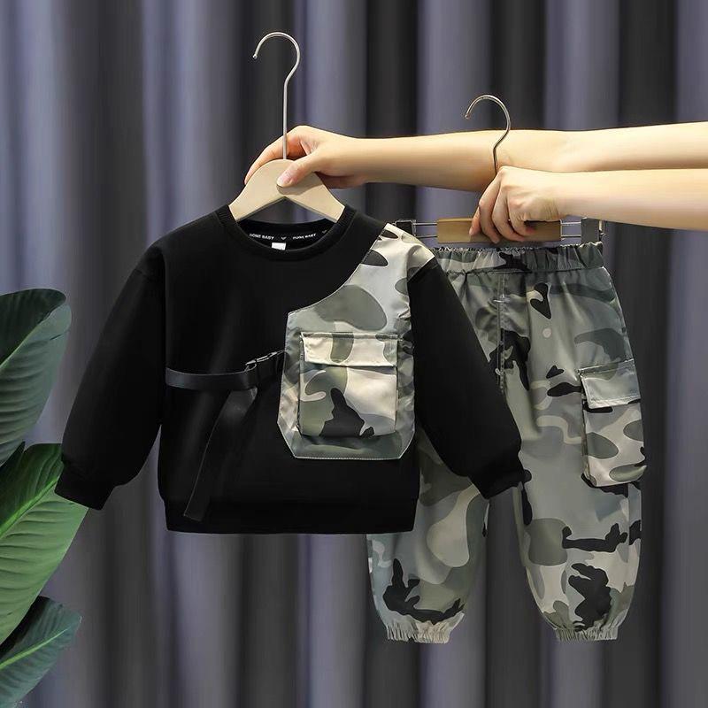 キッズ ボーイズ パンツ セットアップ 春秋 上下セット 迷彩柄 2点セット 男の子 子供服 スポーツウェア 普段着 ポリエステル