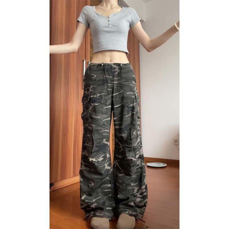 ジーンズ レディース 高腰 復古風 ゆったり 軍 সবুজ 直筒 デニムパンツ ヒップホップ 迷彩柄 カーゴパンツ