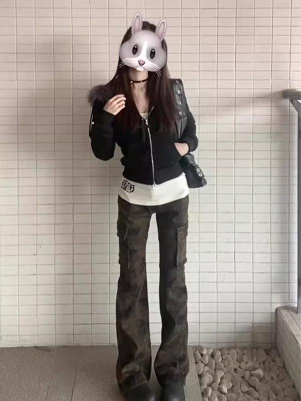 Rakuten - ジーンズ レディース 大きいサイズ 迷彩柄 ワークパンツ デニムパンツ ストレート 高身長 スタイルアップ ミリタリー ポケット 綿 ポリエステル 春
