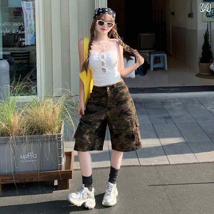 デニム レディース 迷彩 カーゴパンツ ショートパンツ 高品質コットン ゆったり ストレート 短パン ワークパンツ ポケット付き ジーンズ 春夏