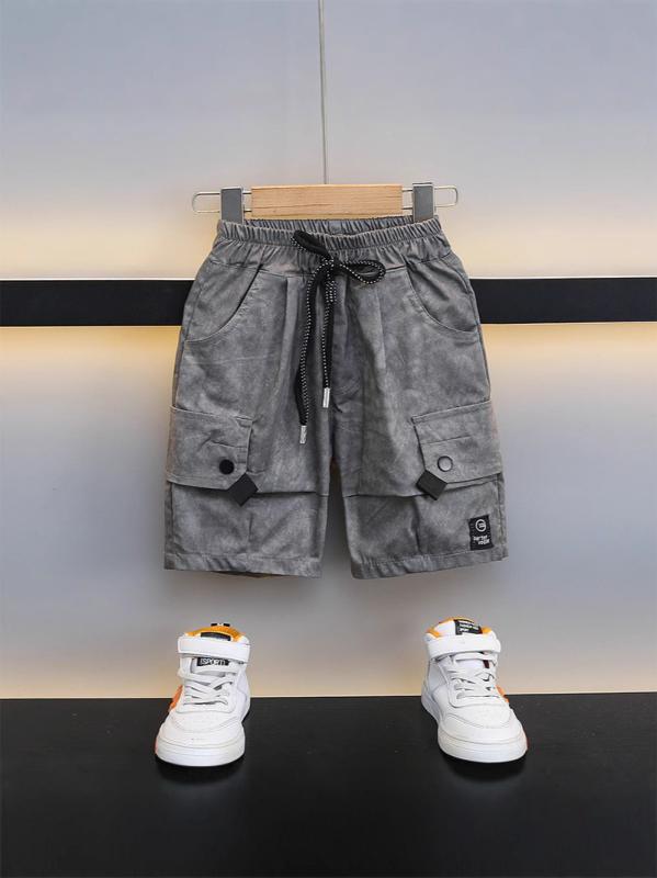 キッズ 迷彩柄 カーゴパンツ ショートパンツ 男の子 子供服 ハーフパンツ ジュニア ウエストゴム 高学年 小学生 幼稚園 保育園 通園 通学着 普段着 グレー カーキ 綿 混紡