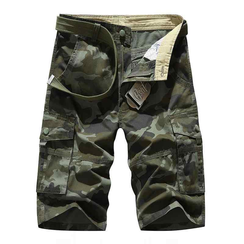 Pants - ハーフパンツ メンズ 男性用 カーゴパンツ ショートパンツ 綿100％ ミリタリー カーキ カーキグリーン ゆったり ストレート ウエストベルト 多ポケット 普段使い