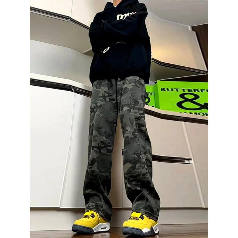 ・スタイル: 韓国版・パンツ型: ストレート・パンツ丈: フルレングス・ウエスト: ミドルウエスト・前開き: ジッパー・厚さ: 普通・対象: 青少年、成人・素材: デニム・主な素材: 綿65%・生地: 水洗い加工・ストレッチ: 微ストレッチ・裾タイプ: ストレート・加工: 防しわ加工・色: 迷彩色・サイズ: M、L、XL、XXL、XXXL・対象性別: メンズ・カテゴリ: ジーンズ・デザイン: 迷彩