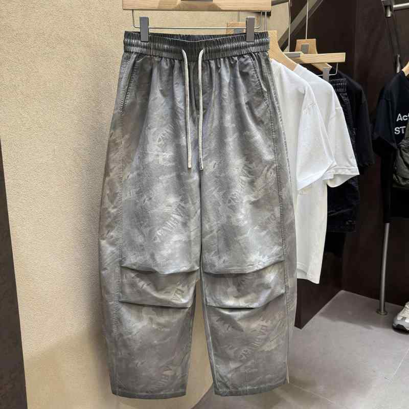 Pants - パンツ メンズ 男性用 ワークパンツ ワイドパンツ カーゴパンツ ゆったり 迷彩柄 ポリエステル グレー カーキ色 春夏