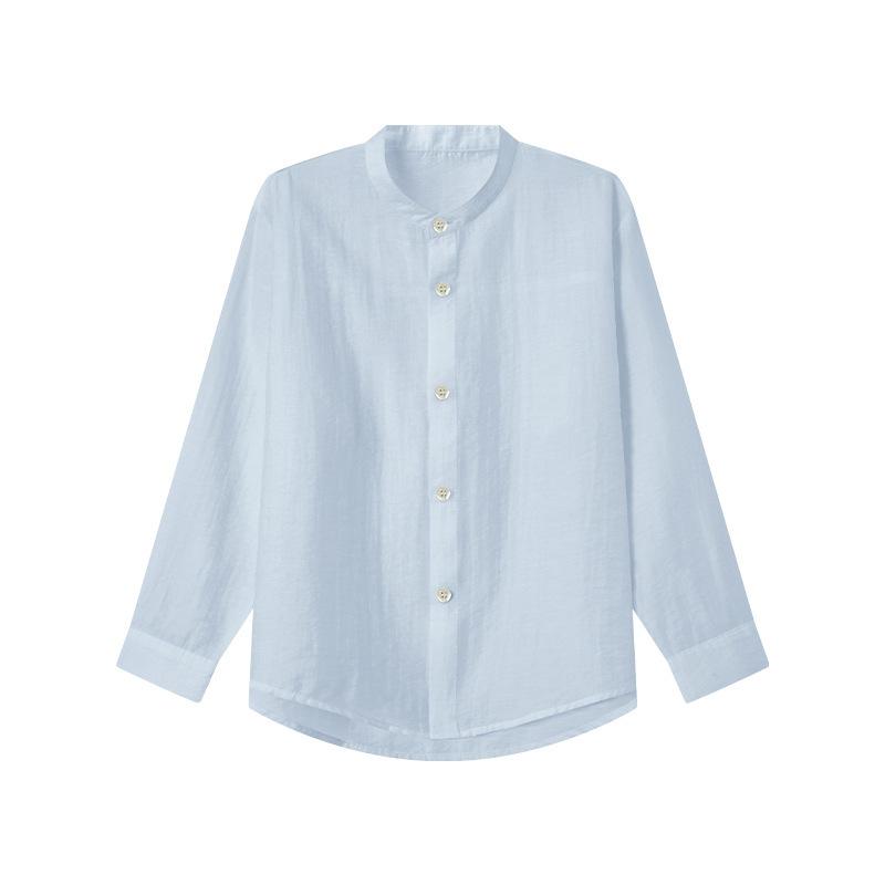 シャツ キッズ 男の子 リネン 混紡 長袖 カジュアル リゾート 薄手 エアコン 対策 ブルー ホワイト 110..