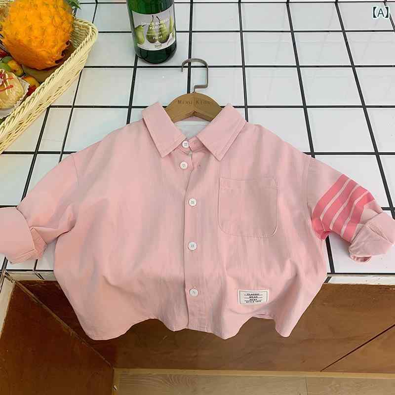 シャツ キッズ 男の子 長袖 翻襟 コットン 春秋 スポーツ 配色 ピンク 90cm 100cm ...