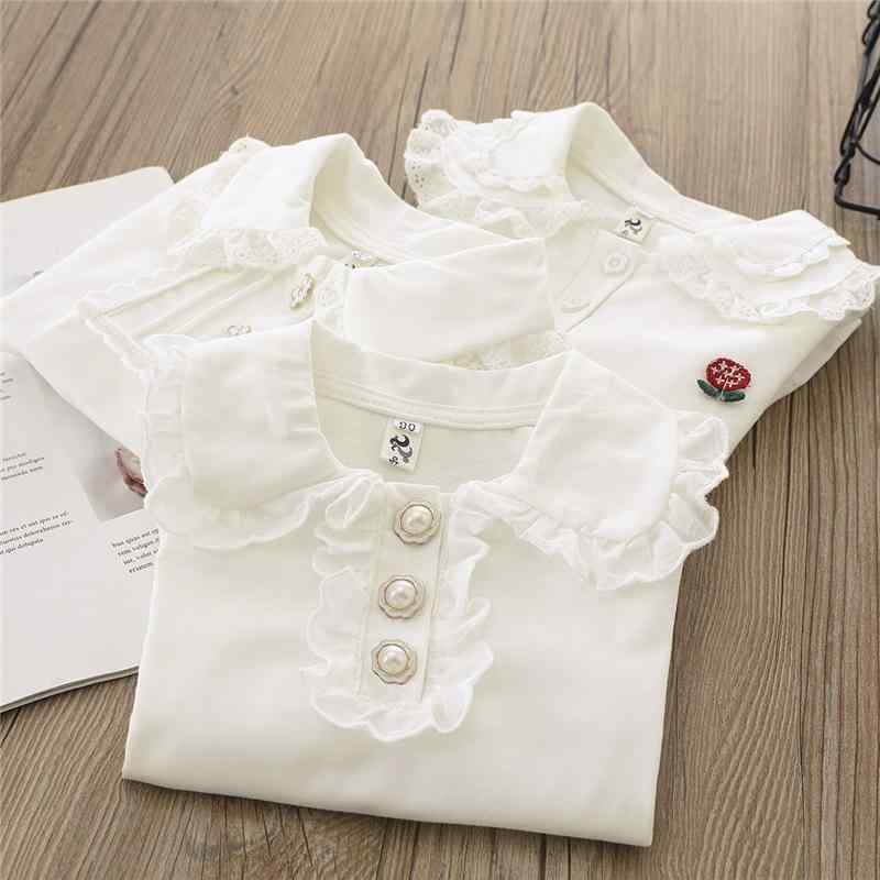 Tシャツ 女の子 子供 長袖 トップス 襟付き カットソー ブラウス 無地 パール 花柄...