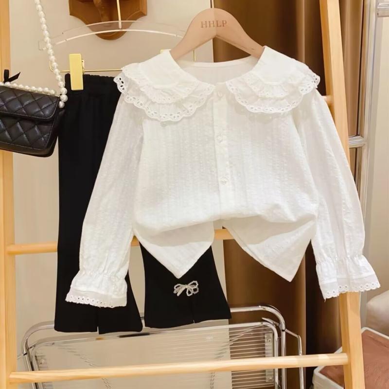 シャツ 女の子 長袖 春秋 子供服 韓国風 花柄 レース 襟付き ブラウス 白 トップス...