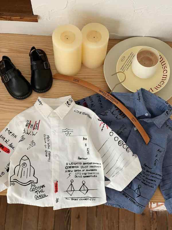 シャツ キッズ 男の子 子供服 長袖 コットン 落書き プリント 春秋 カジュアル トップス ボーイズ 幼児..