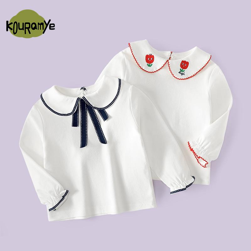 シャツ キッズ 女の子 長袖 かわいい 花柄 織りテープ 襟付き トップス 子供服 ベビー服 春秋 綿100% 80cm 90cm 100cm 110cm 120cm 130cm 140cm