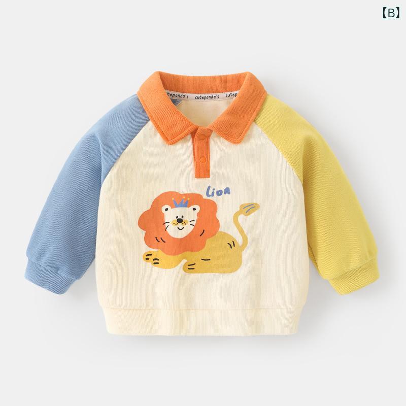 ベビー キッズ ポロシャツ スウェットシャツ 長袖トップス 春秋 幼児 子供 男の子 女の子 かわいい カジュアル 綿混紡 グリーン ブルー オレンジ 73cm 80cm 90cm 100cm 110cm 120cm