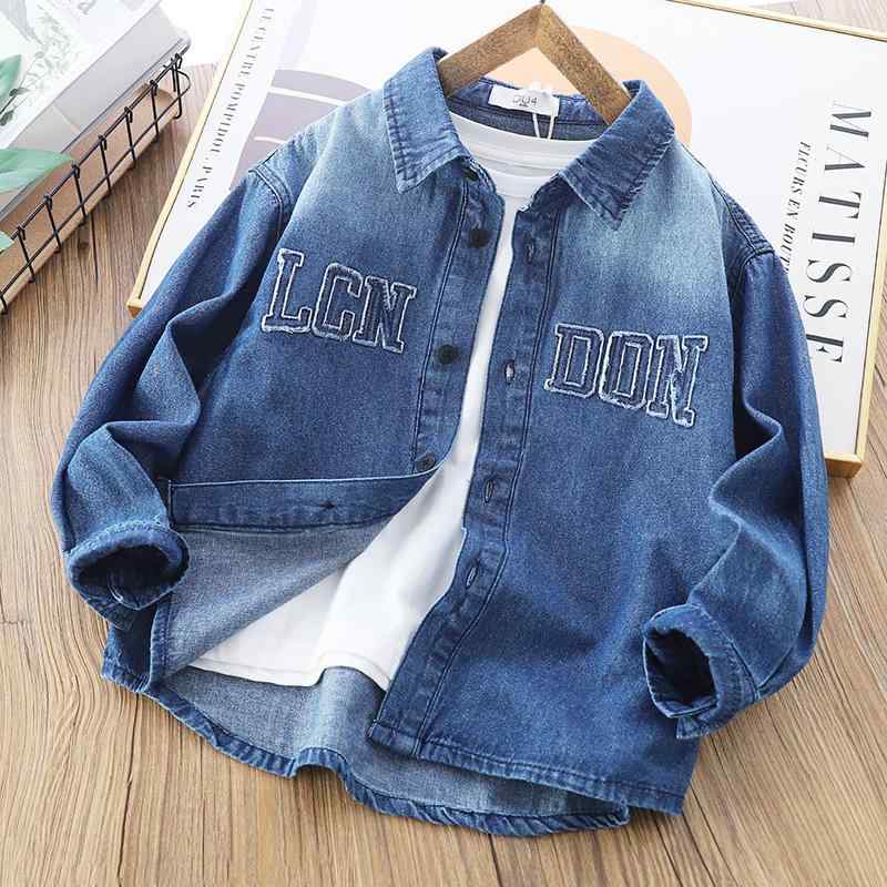 シャツ キッズ デニム 春秋 長袖 男女兼用 アメリカンカジュアル レトロ調 高級感 コットン100% 柔らか..