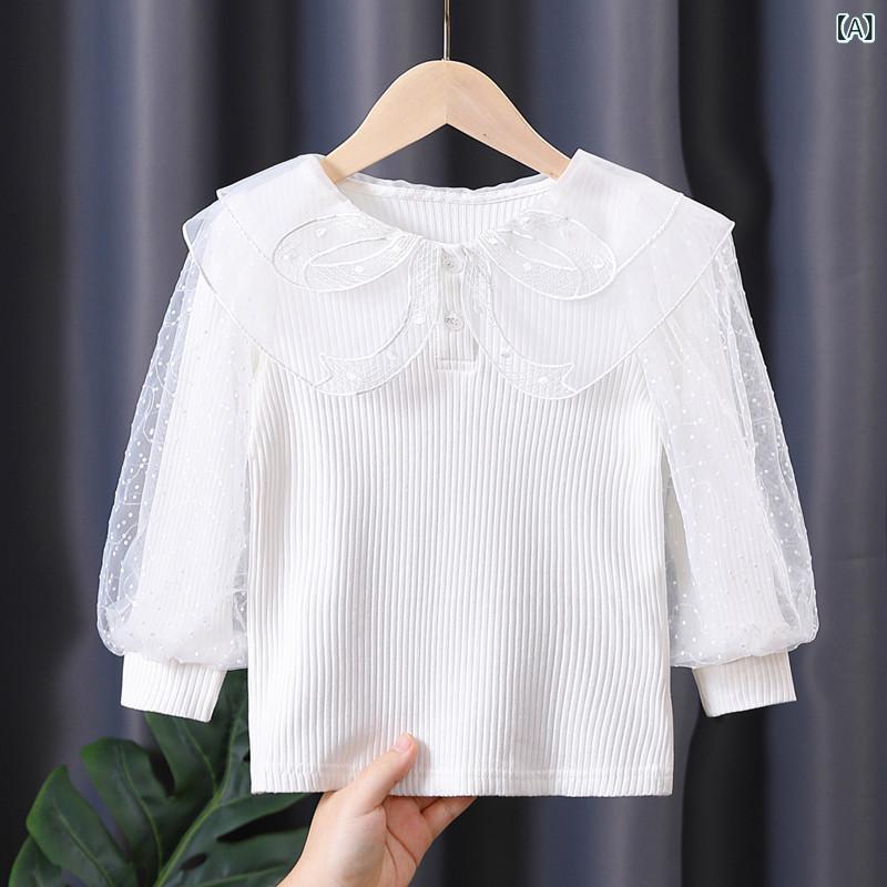 Tシャツ 女の子 長袖 子供 春物 薄手 おしゃれ かわいい ガールズ トップス 白 110...