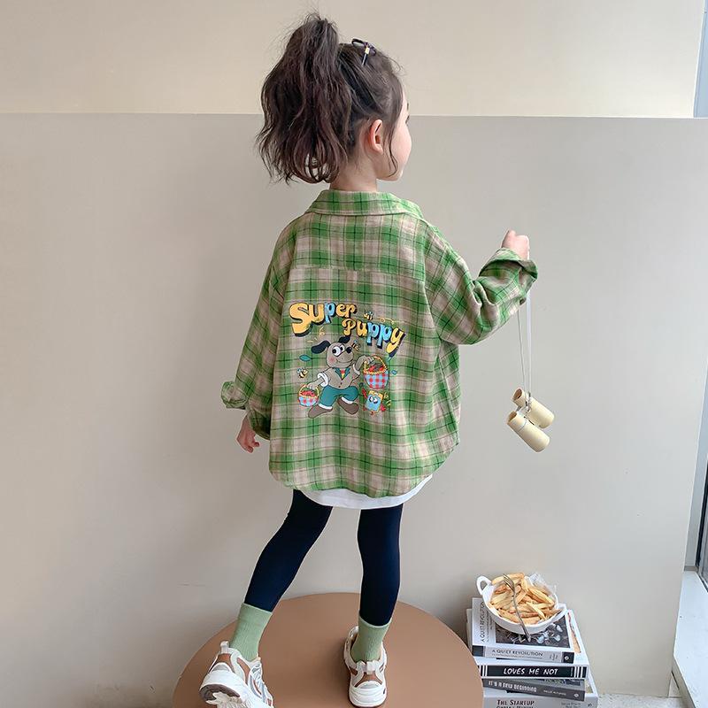 ・対象: キッズ・性別: 女の子・対象年齢: 3～8歳・対象身長: 90cm、100cm、110cm、120cm、130cm、140cm・スタイル: 韓国・襟の形: 襟付き・生地加工: 柔らか加工・袖丈: 長袖・柄: チェック・要素: チェック、カーディガン・素材: 綿類混紡・主な素材: 綿22%・安全レベル: B・色: 緑・カテゴリ: シャツ