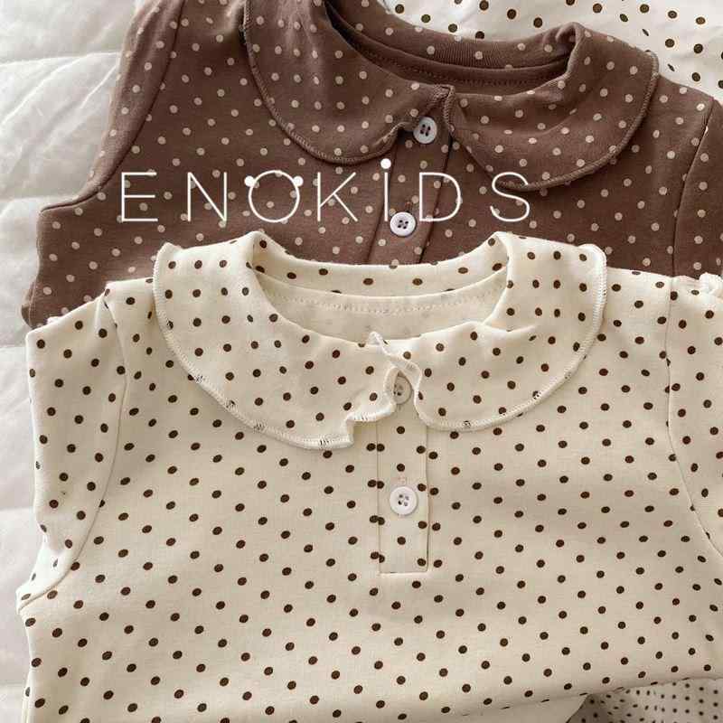 Tシャツ ガールズ 子供服 春秋 長袖 水玉 ドット柄 コットン100% フリル襟 カットソー ベージュ系