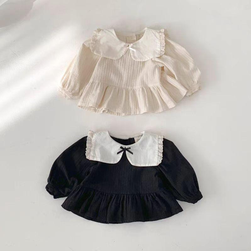 シャツ ベビー・キッズ 春秋 女の子 襟付き 無地 コットン 70 80 90 100 かわいい 公園着 普段着