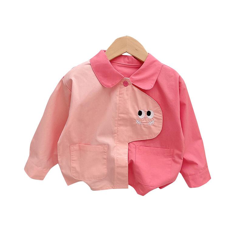 ・カテゴリ: シャツ・対象: 女児・対象年齢: 3～8歳・対応身長: 100～140cm・スタイル: 韓国風・襟型: レギュラーカラー・生地加工: 柔らか加工・袖丈: 長袖・柄: 無地、アルファベット・シーズン: 春、秋・要素: 田園、漫画、可愛い、カーディガン・生地: 綿・主素材: 綿・主素材の含有量: 90%・安全レベル: B類・カラー: ピンク、黄緑・対応身長(詳細): 90cm、100cm、110cm、120cm、130cm、140cm