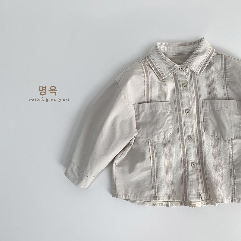 シャツ キッズ ストライプ柄 長袖 春秋 トップス 男女兼用 子供服 コットン100% 80cm 90cm 100cm 110cm..
