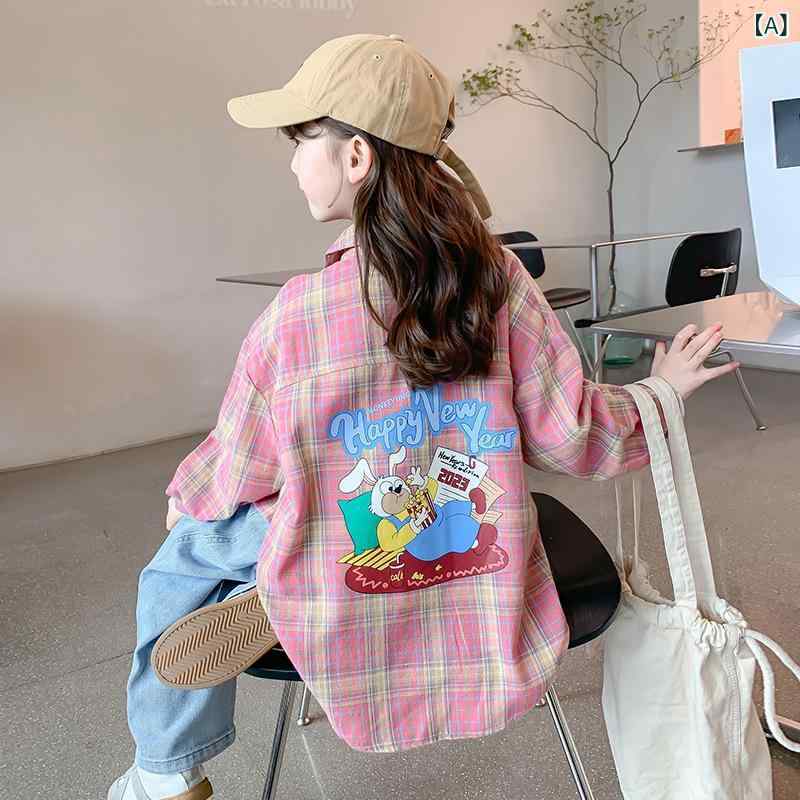 シャツ 女の子 春秋 子供服 トップス ガーリー チェック柄 長袖 普段着 通学着 ピ...