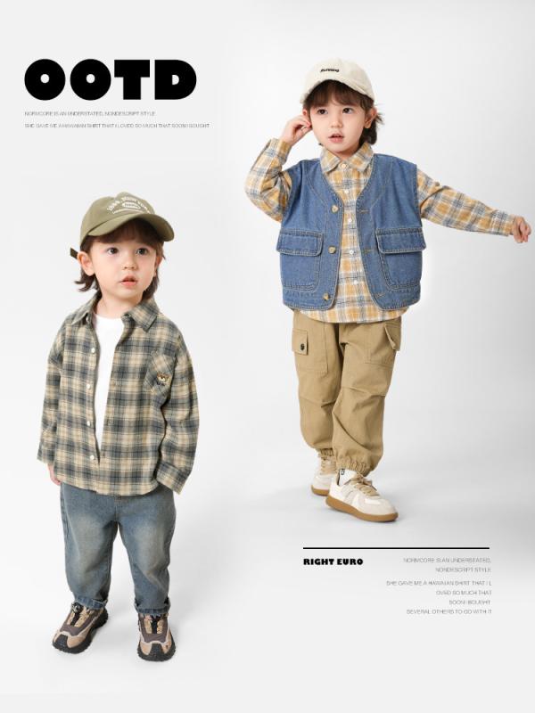 シャツ キッズ 男の子 子供服 格子柄 コットン 長袖 春秋 カジュアル 90cm 100cm 110cm 120cm 130cm 140cm ブルー イエロー カーキ グレー グリーン