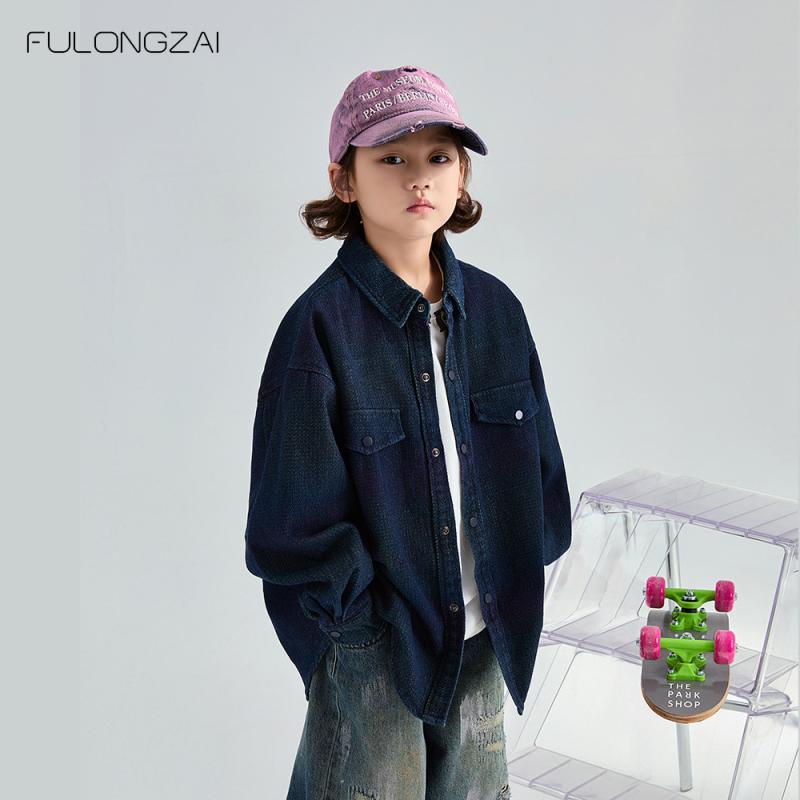 シャツ キッズ 子供服 男の子 女の子 中大童 8歳以上 長袖 コットン 140cm以上 ブルー パープル グラデ..