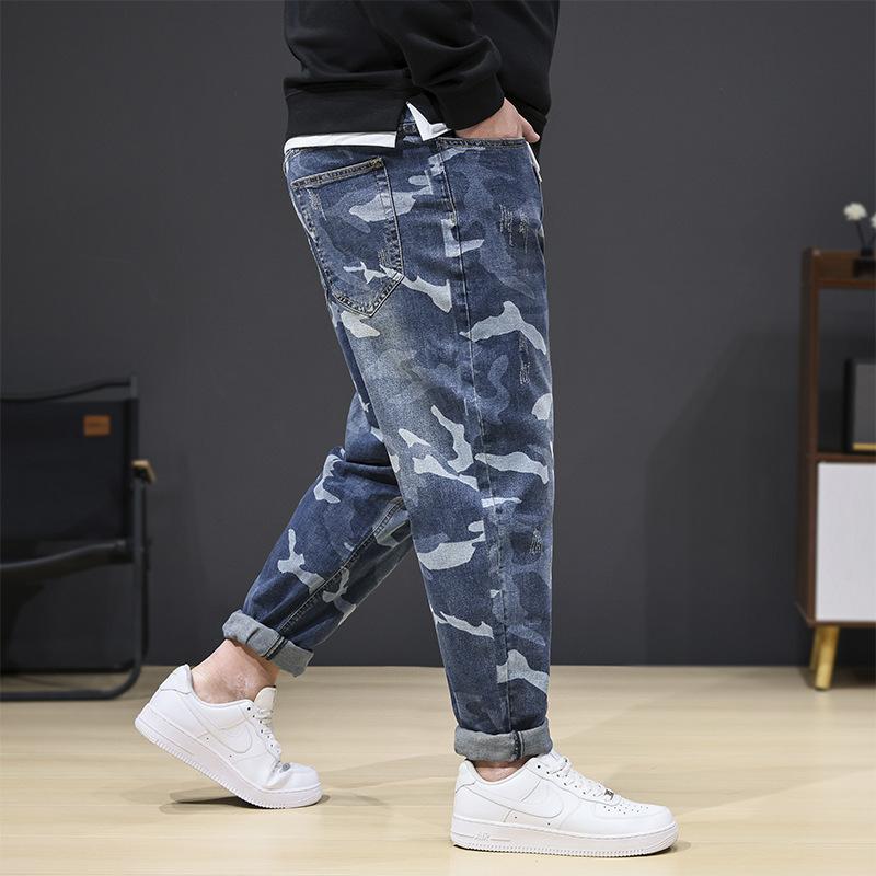 デニム メンズ 大きいサイズ 迷彩柄 ストレッチ デニムパンツ ジーンズ ジーパン Gパン テーパード 高 elastic ウエストゴム ズボン ボ..
