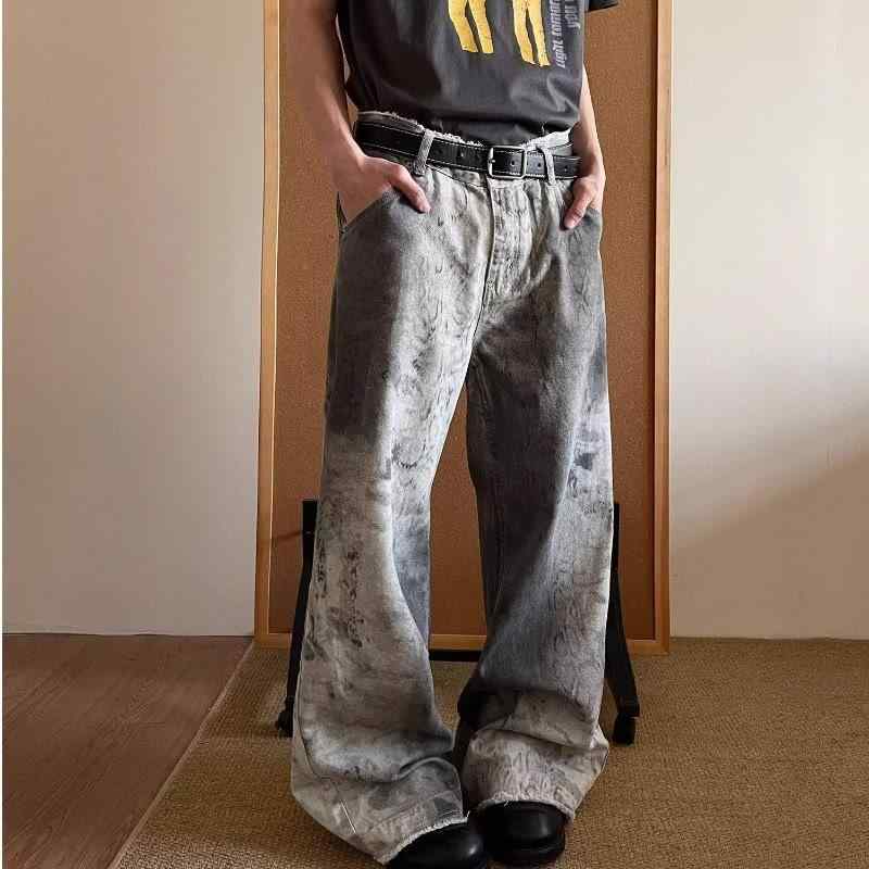 ジーンズ メンズ 男性用 レトロ 蛇柄 ヘビ柄 迷彩柄 カモフラージュ柄 ウォッシュ加工 デニムパンツ ルーズフィット ストレート ジーパ..