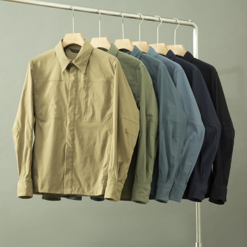 シャツ メンズ 男性用 トップス 長袖 襟付き 無地 ワーク カーキ グリーン ネイビー ブルー ブラック リラックスフィット ミリタリー スタイル 春秋