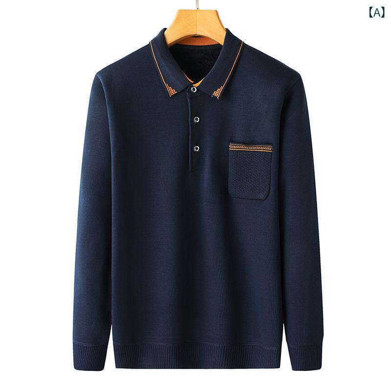 Other - Tシャツ メンズ 男性用 トップス 長袖 コットン 普段使い 薄手 襟付き リブ 無地 春秋向け 紺色 ブルー グレー レッド