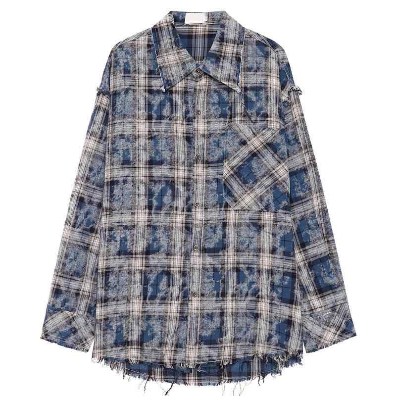 Rakuten - シャツ メンズ 男性用 レトロ チェック柄 コットン 長袖 トップス ネルシャツ風 カジュアル ストリート ブラック ブルー