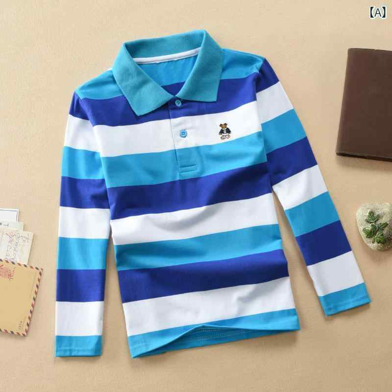 Tシャツ キッズ 男の子 長袖 ポロシャツ ボーイズ 春秋 綿100% ストライプ柄 100cm...