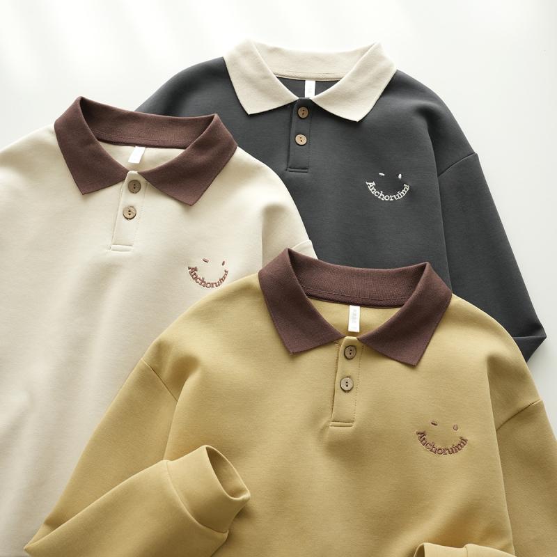 子供服 スウェット POLOネック 長袖Tシャツ 男の子 女の子 切り替え バイカラー プルオーバー 春秋 中厚手 コットン ミドル丈 トップス