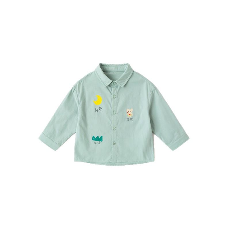 シャツ 子供服 ベビー服 男女兼用 トップス 長袖 コットン 襟付き 80cm 90cm 100cm 110cm 120cm 130cm グリーン オフホワイト