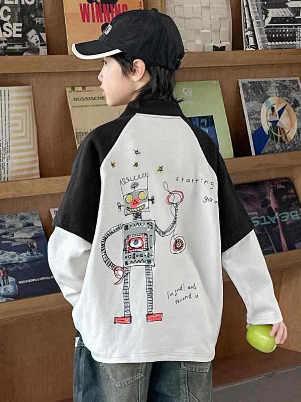 ・対象: 男の子・スタイル: 韓国・袖丈: 長袖・対象年齢: 8歳以上・柄: キャラクター・素材: 綿85%・ネックライン: ポロネック/ 襟付き・機能: 保温・色: ホワイト・対応身長: 120cm, 130cm, 140cm, 150cm, 160cm, 170cm・カテゴリ: Tシャツ