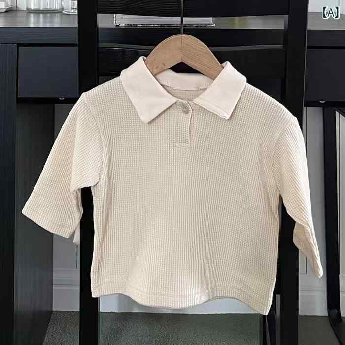 Tシャツ ベビー 男女児兼用 コットン ワッフル 長袖 ポロシャツ 切り替え 春秋 ベ...
