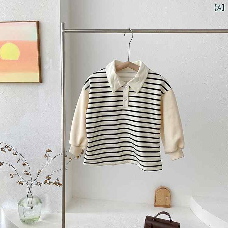 Tシャツ キッズ 長袖 ポロシャツ 襟付き 裏起毛 子供服 トップス 韓国風 ボーダー...